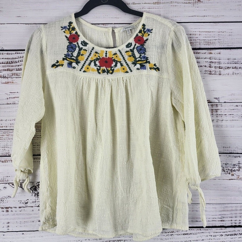 Jodifl Long Sleeve Top M Womens Embroidered Pullover Key Hole Back Cottage Core